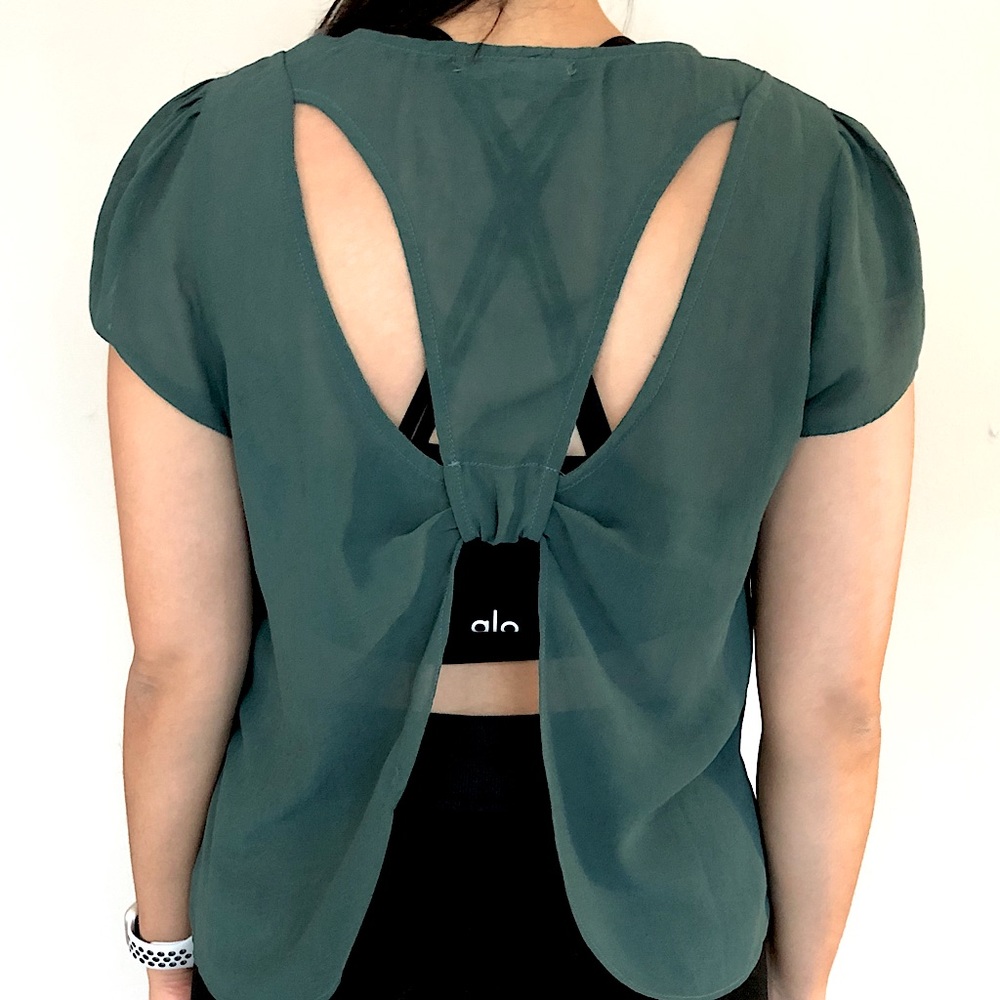Sheer green Love culture blouse